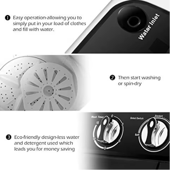 Compact Portable Twin Tub Washing Machine And Dryer - Eco-Friendly 240W