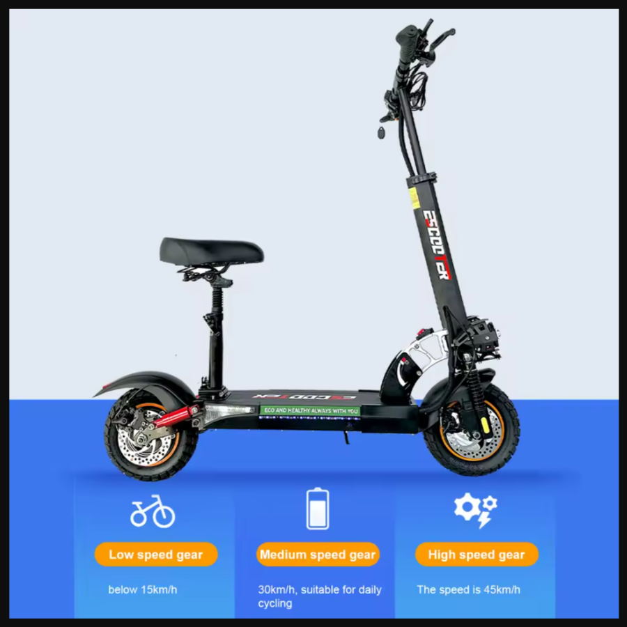 800W Electric Kick Scooter – 45KM/H 48V Off-Road Tires  Brushless Motor Foldable