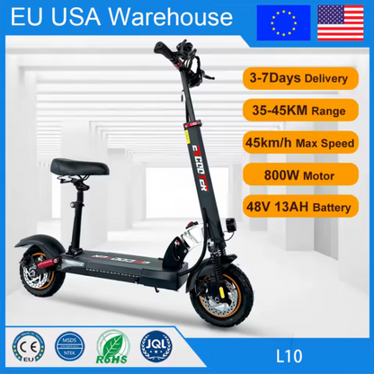 800W Electric Kick Scooter – 45KM/H 48V Off-Road Tires  Brushless Motor Foldable