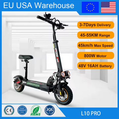 800W Electric Kick Scooter – 45KM/H 48V Off-Road Tires  Brushless Motor Foldable