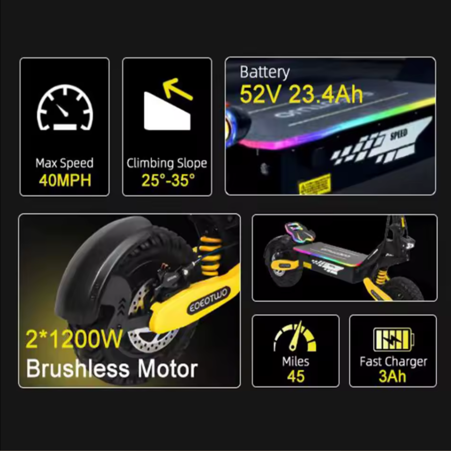 40mph Dual Motor Electric Scooter 2400W With LED Lights