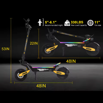 40mph Dual Motor Electric Scooter 2400W With LED Lights