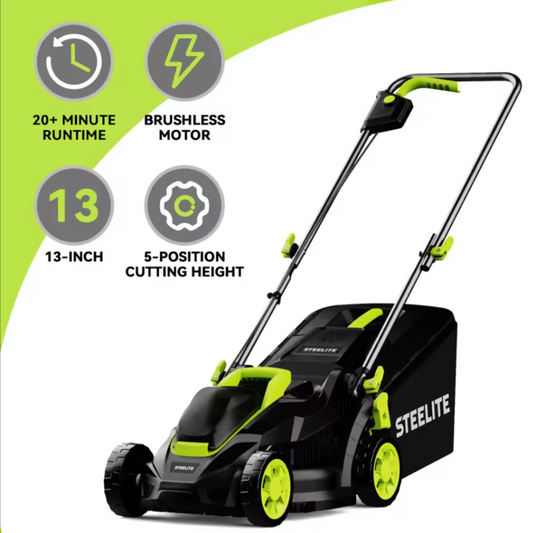 Deli 13" Cordless Electric 2 in 1 Lawn Mower Brushless, 21V 4.0Ah Battery