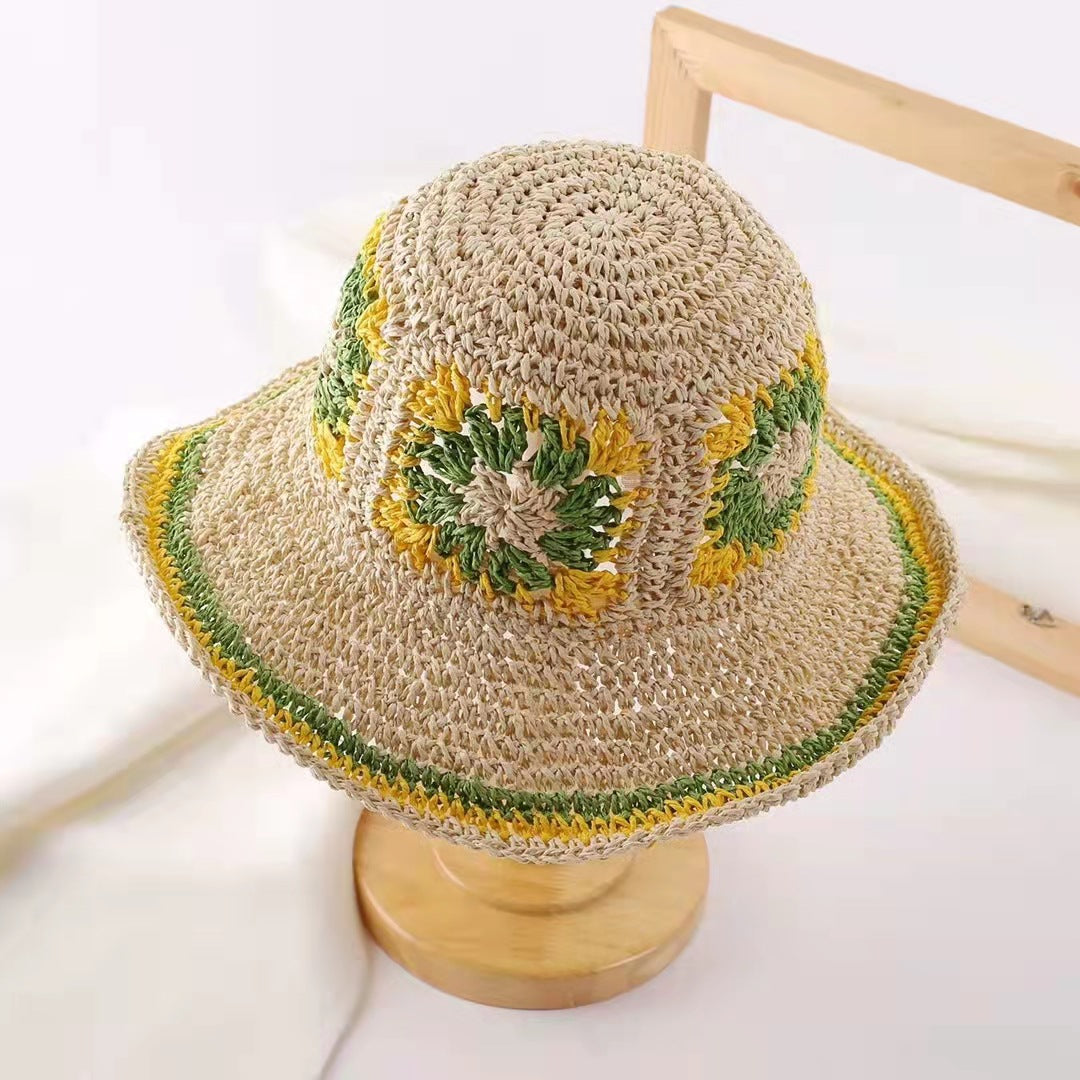Boho Breeze: Women's Crochet Straw Beach Sunshade Hat