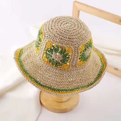 Boho Breeze: Women's Crochet Straw Beach Sunshade Hat