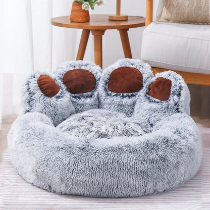 Bear Paw Shaped Cozy Plush Pet Bed