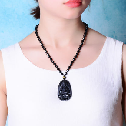 Black Obsidian Lucky Buddha Amulet
