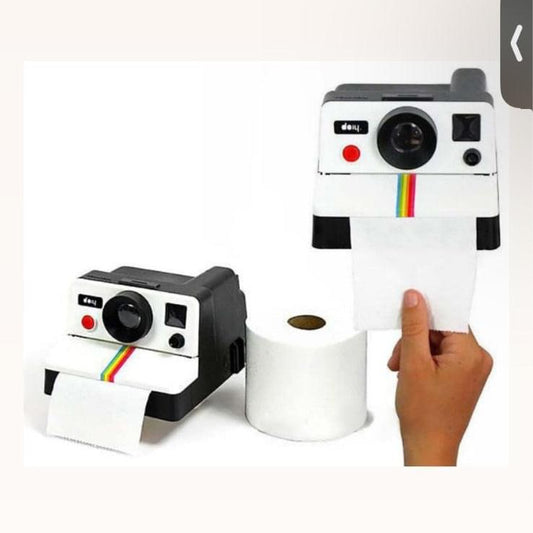 Vintage cute camera tissue holder toilet paper roll box.