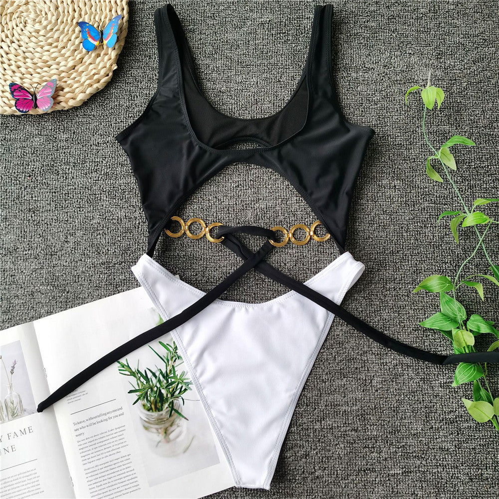 Chain Chic Tied Vintage Monokini One Piece Swimsuit