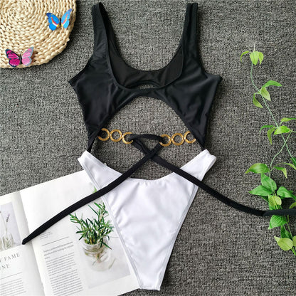 Chain Chic Tied Vintage Monokini One Piece Swimsuit