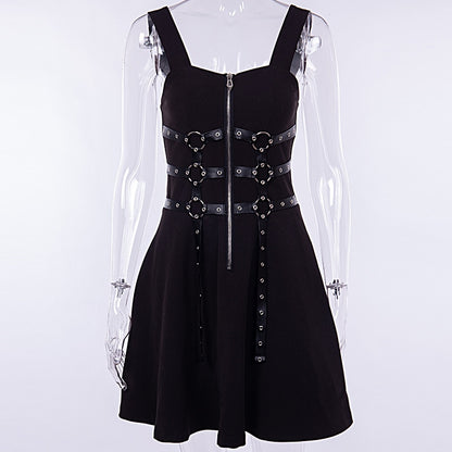 Grunge Harajuku Web Zipper Black Mini Dress