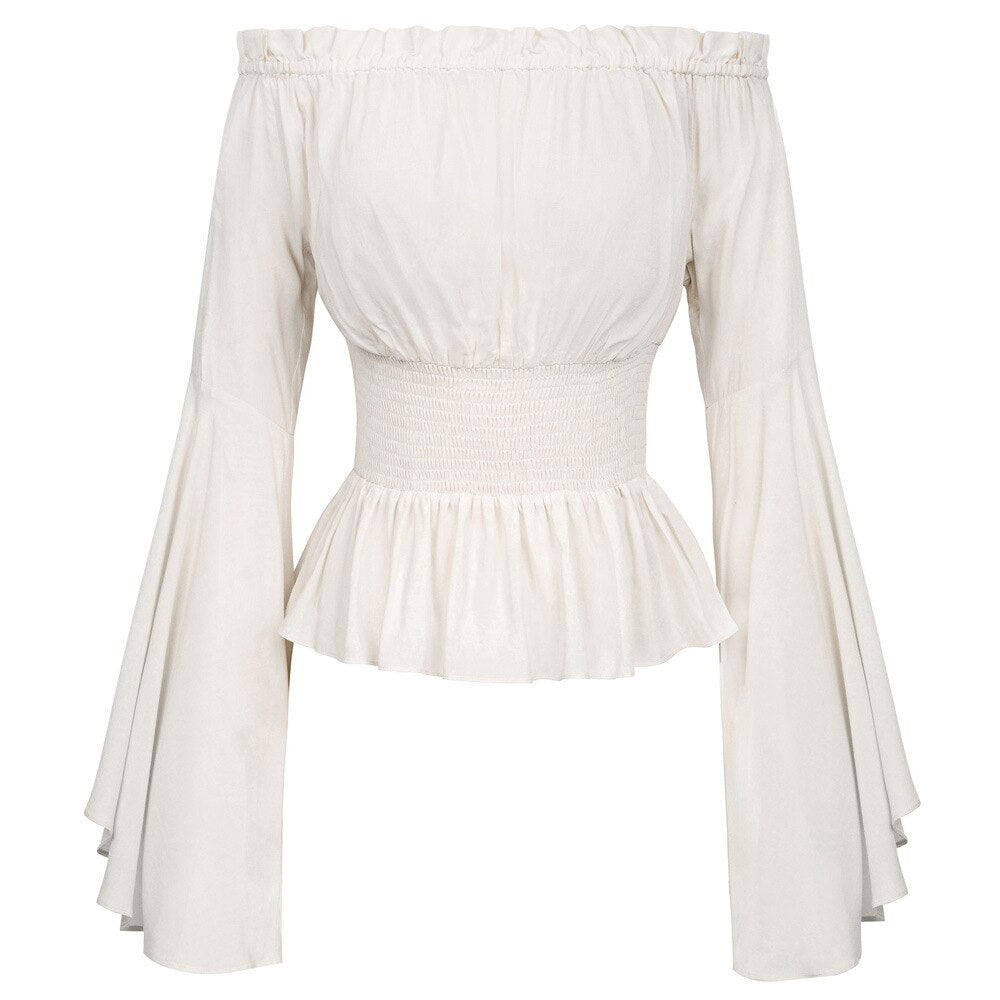 Retro Gothic Off-Shoulder Chemise: Victorian Peasant Blouse
