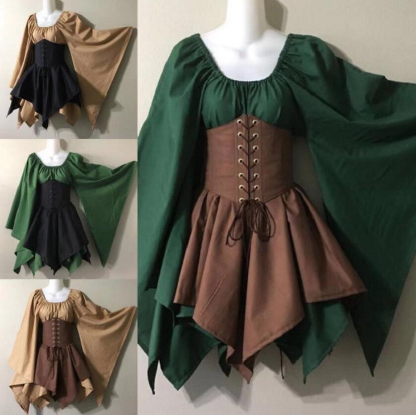Renaissance : Adult Women's Medieval Elven Fairy Costume with Celtic Corset