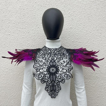 Lace Noir: Gothic Feather Shawl with Intricate Embroidery