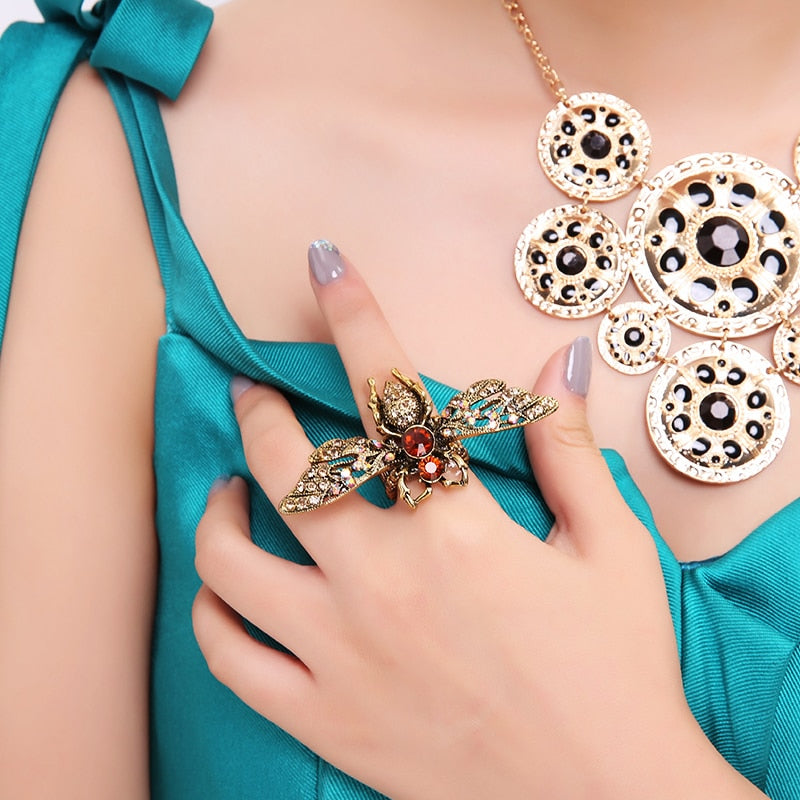 Bee Harmony: Colorful Crystal Stone Ring