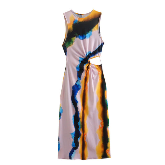 Elegant Hollowed Out Mid-Calf Dress