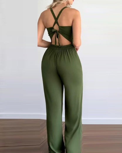 Green Hollowed Pull Up Jumpsuit
