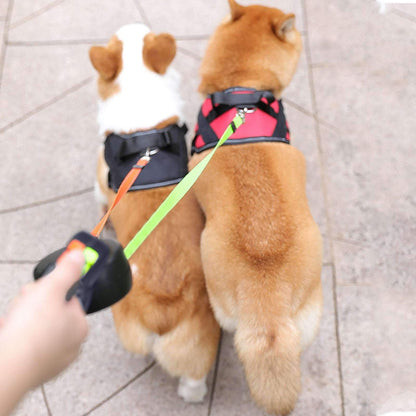 Retractable Dual Double Pet Rope Leash Tangle Free Walk For Two Dogs.