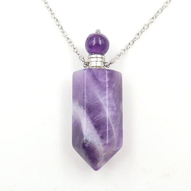 Perfume Bottle Pendant Necklace - Various Natural Crystals