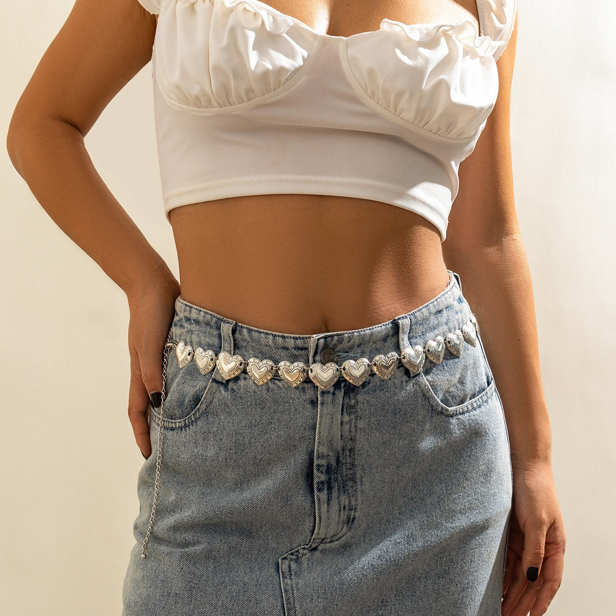 Retro Love Pattern Waist Chain for Women Heartfelt Adorn Stomach Chain Belly Chain