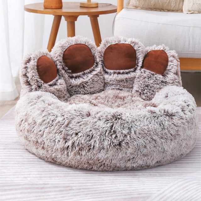 Bear Paw Shaped Cozy Plush Pet Bed