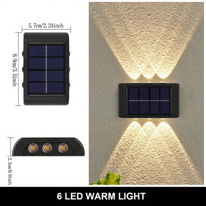Solar Powered Garden Wall Light Outdoor Waterproof 6LED Beads up down Lamp for Street Terrace Fence Courtyard Wall Decoration