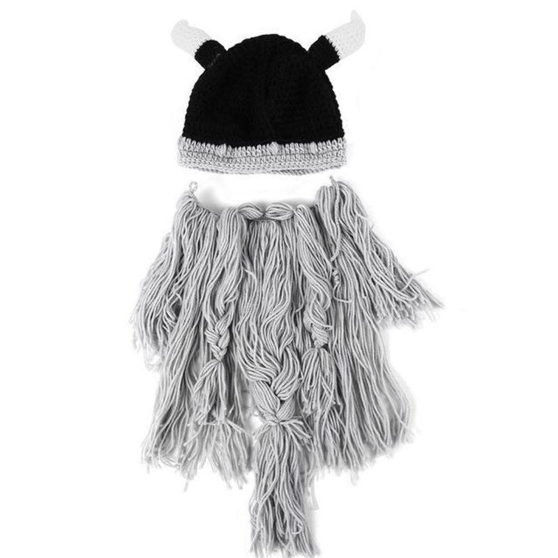 Viking Warrior's Beard:  Men's Knitted Horn Hat Ski Mask