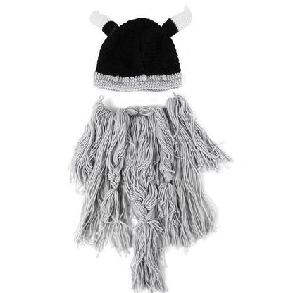Viking Warrior's Beard:  Men's Knitted Horn Hat Ski Mask