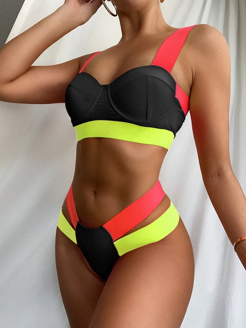 Vibrant Patchwork Swimwear