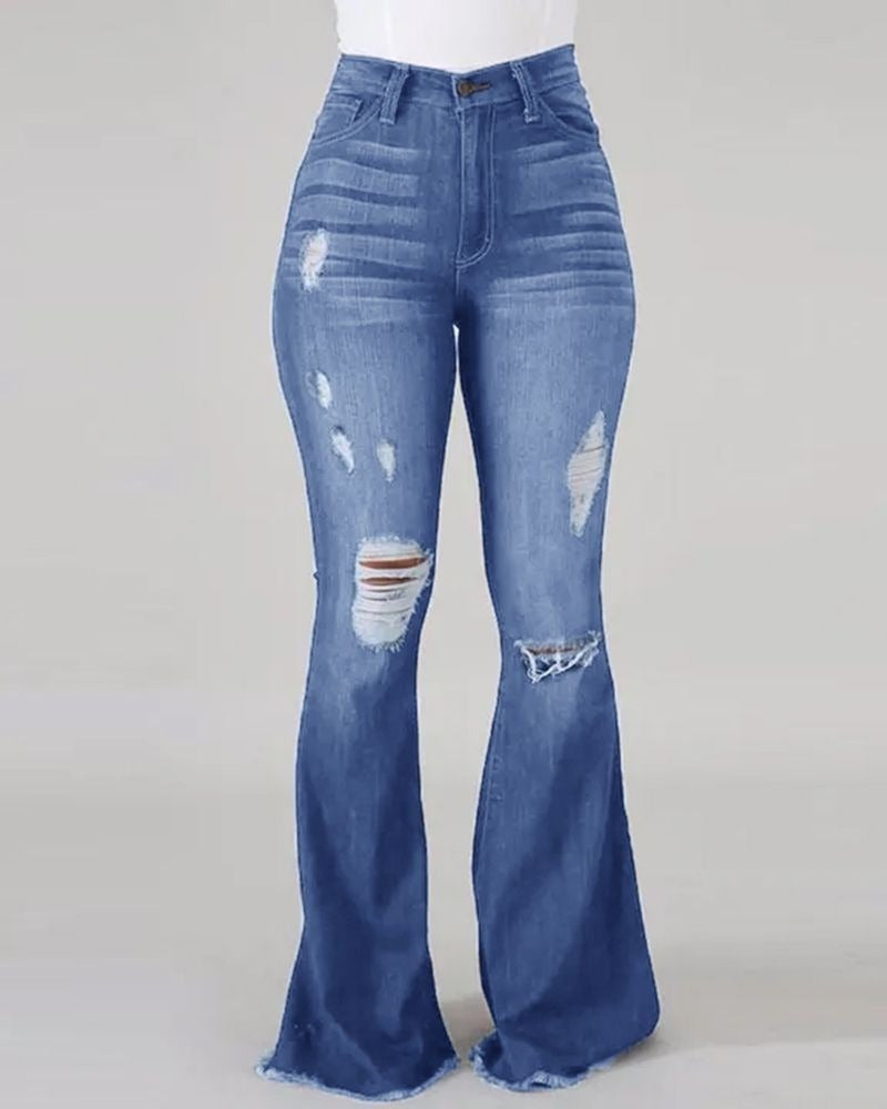 Radiant Flare High Waist Ripped Flared Jeans Women's Pants