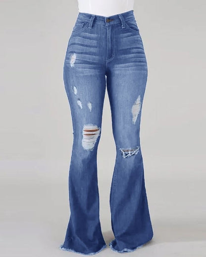 Radiant Flare High Waist Ripped Flared Jeans Women's Pants