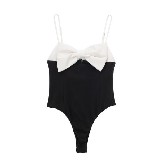 Bow Design White & Black Playsuits