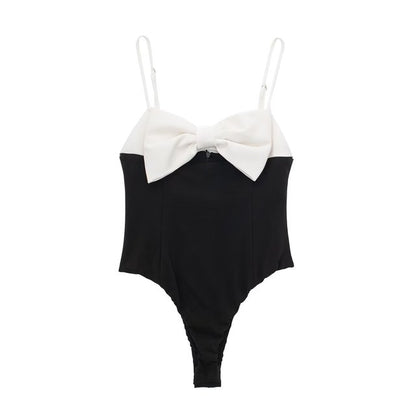 Bow Design White & Black Playsuits