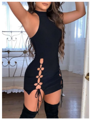 Black Lace-Up Mini Dress