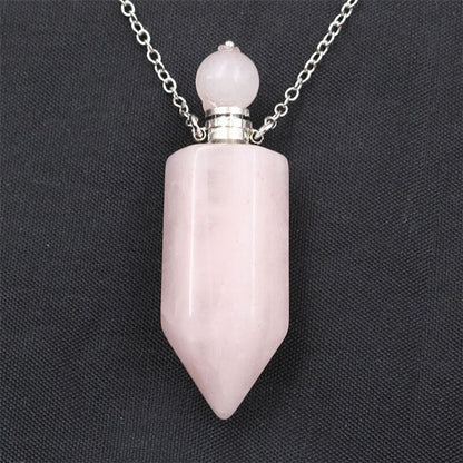 Perfume Bottle Pendant Necklace - Various Natural Crystals