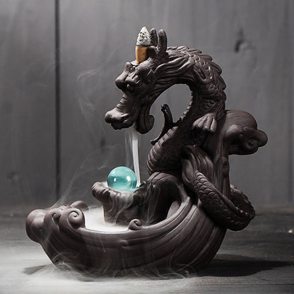 Lucky Dragon - Backflow Incense Burner w/ Crystal Ball + Incense Cones