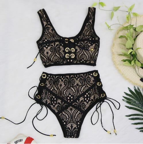 Lace Elegance High Waist Bikini Set Women's Swimsuit
