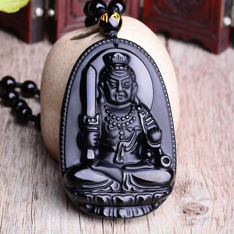 Black Obsidian Lucky Buddha Amulet