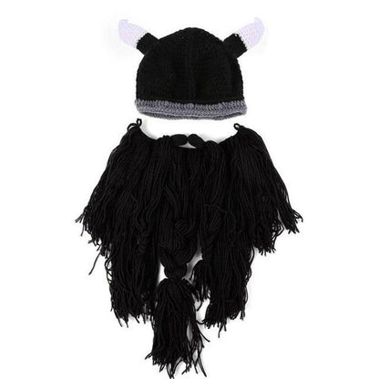Viking Warrior's Beard:  Men's Knitted Horn Hat Ski Mask