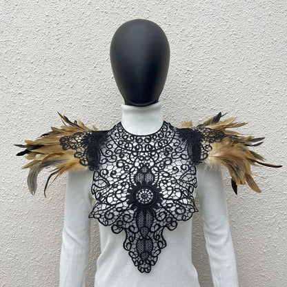 Lace Noir: Gothic Feather Shawl with Intricate Embroidery