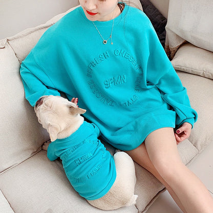 Embroidered Pet Duo: Matching Long-Sleeved T-Shirts