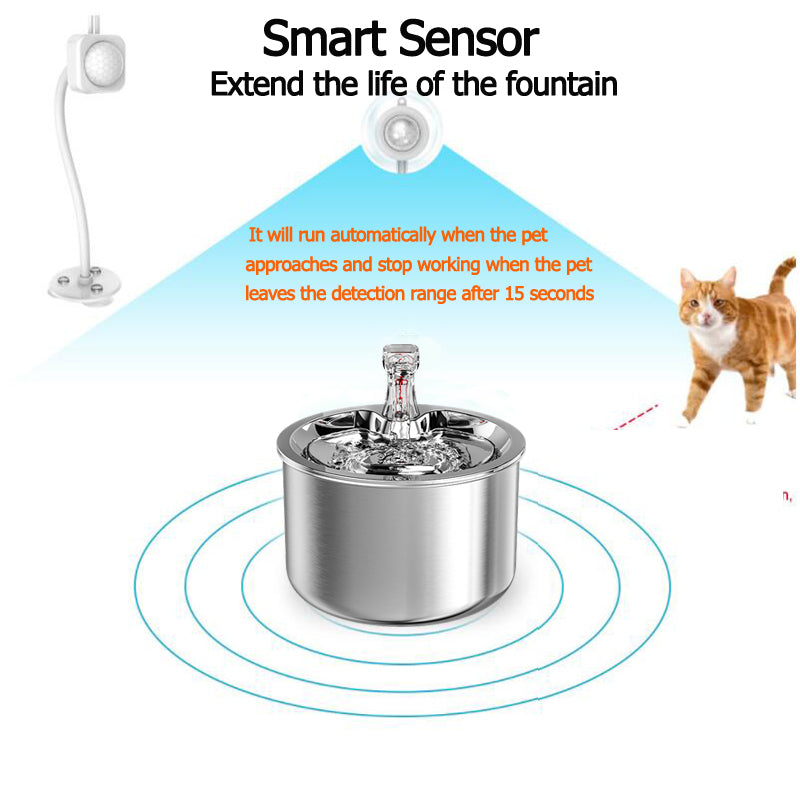 Stainless Steel Water Dispenser Automatic Over-Circulation Flow Smart Water Dispenser Cat & Dog Filtered Pet Drinking Bowl