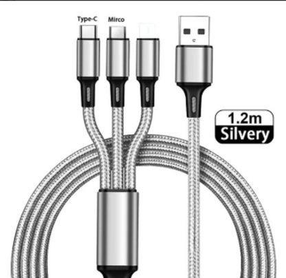 USB Charger Cable 3 in 1 - Iphone, USB-C, Micro USB