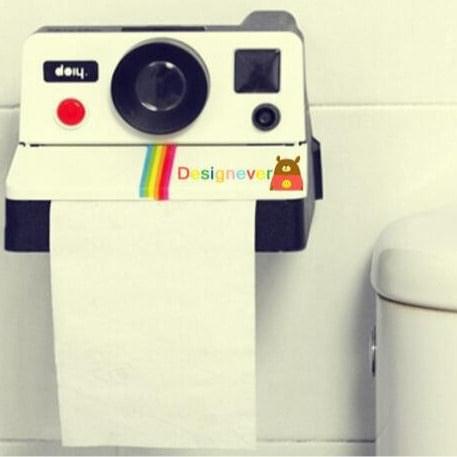 Vintage cute camera tissue holder toilet paper roll box.