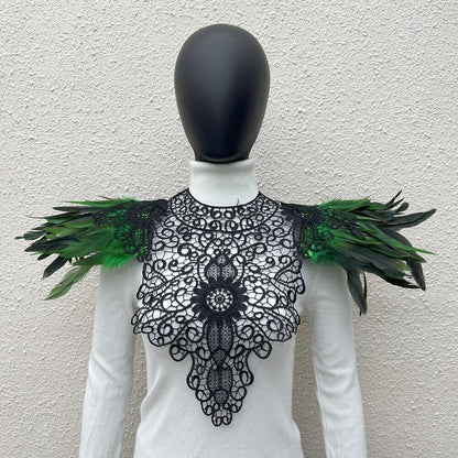 Lace Noir: Gothic Feather Shawl with Intricate Embroidery