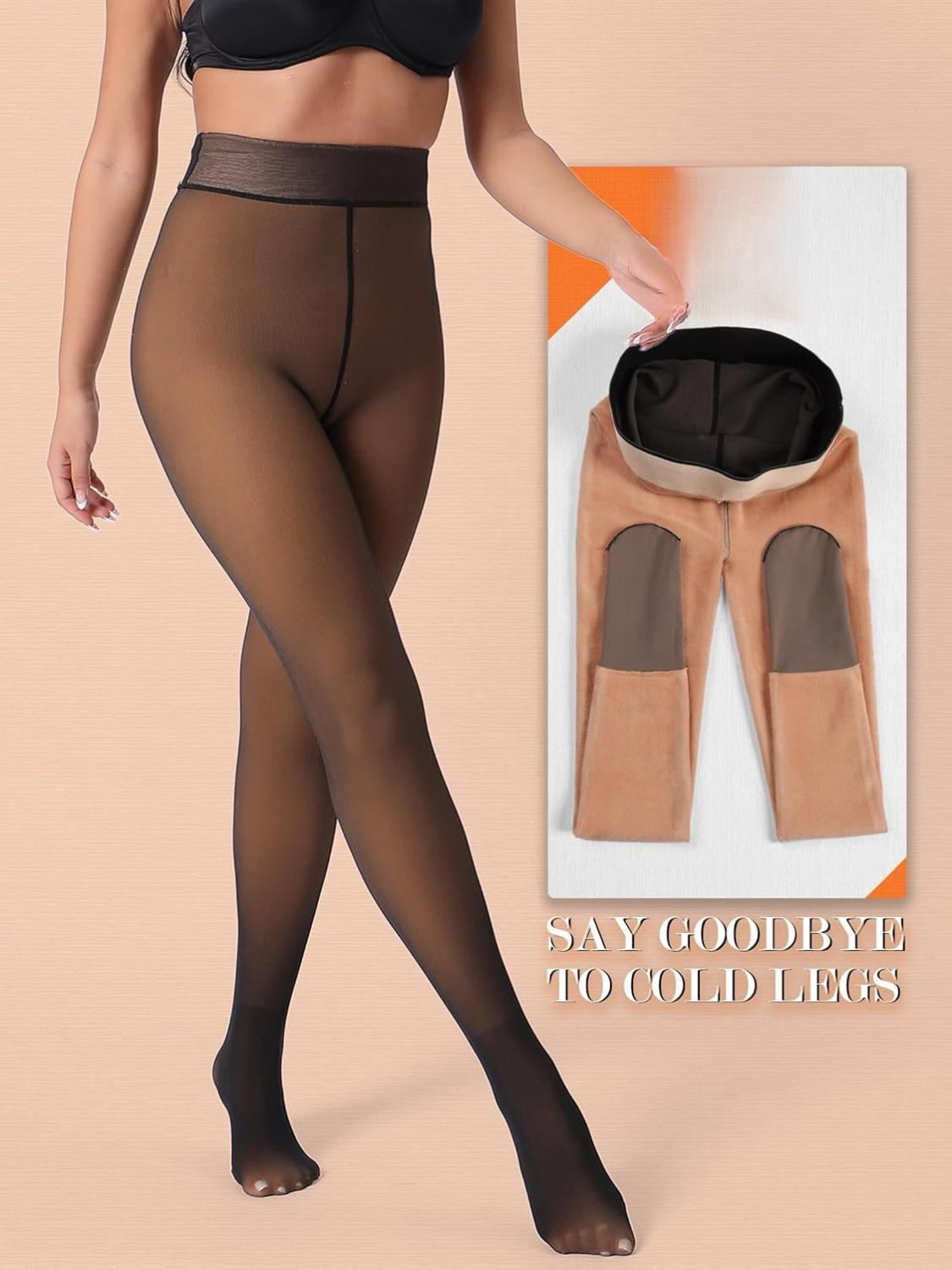 Skintone Fleece-Lined Winter Leggings - Fake Pantyhose Appearance for Styling In Cold Weather