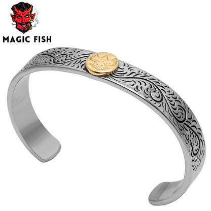 Eagle & Feather Medieval Stainless Steel Cuff Bracelets: Viking Inspired Fashion Jewelry