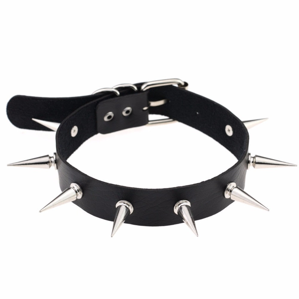 Black Spike Choker Belt Collar Necklace