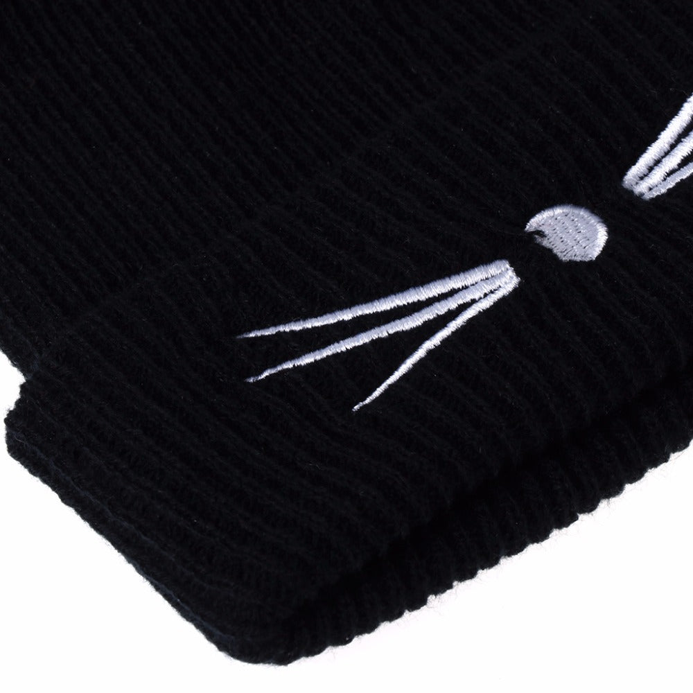 Feline Elegance: Women's Knitted Cat Ears Winter Hat