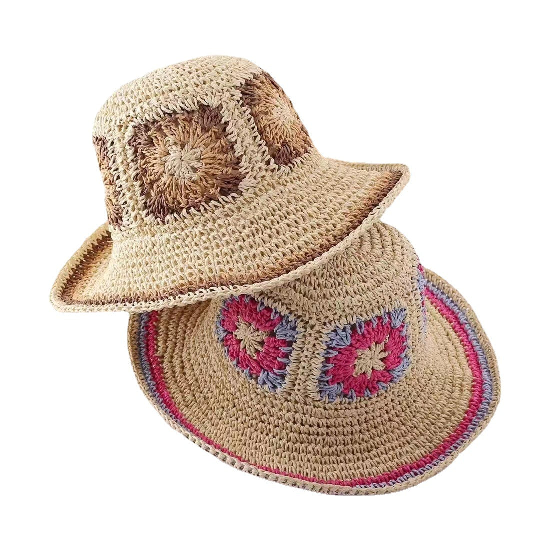 Boho Breeze: Women's Crochet Straw Beach Sunshade Hat